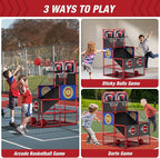 2 in 1 Dual Shot Basketball Arcade Game with 2 Dart Boards/Electronic Scoreboard/LED Light, Kids Basketball Hoop for Home Indoor Outdoor, Sport Toys Gifts for Boys Girls