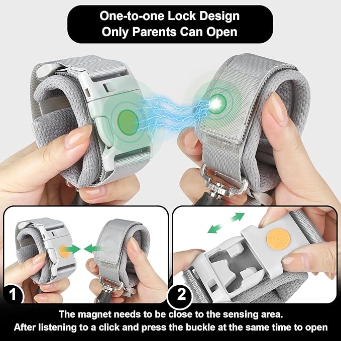 Accmor Anti Lost Wrist Link with Induction Lock, Upgraded Toddler Leash, Reflective Kids Wrist Leash for Baby, Child Walking Wristband Leashes with Magnetic Unlock Design for Outdoor Travel (6.5ft)