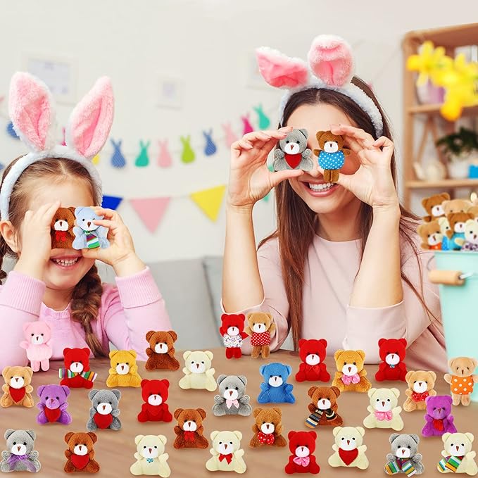 Zhanmai 100 Pcs Mini Plush Stuffed Animal Bulk Small Animal Toys Keychain Party Favors Easter Egg Stuff for Kids Birthday Valentine Carnival Classroom Prizes Gift Goodie Bag Filler(Bear)
