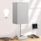 Touch Bedside Table Lamp For Nightstand - 3-Way Dimmable Night Lamp with USB A + Type C Charging Ports and two AC Outlets, Small Desk Light with E26 LED Bulb for Bedroom Living Room, GREY PLUS