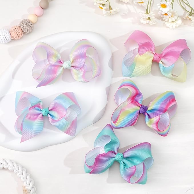 CÉLLOT 40 Pcs 4.5 Inch Hair Bows for Girls Clips Grosgrain Ribbon Boutique Hair Bow Alligator Clips For Girls Teens Toddlers Kids(Rainbow Colors)