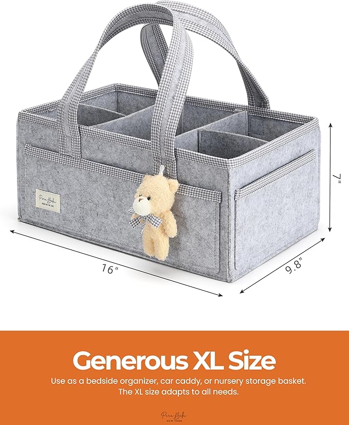PeraBella Diaper Caddy Organizer with Handle, Baby Shower Gifts Basket Bag, Registry Search Must Haves Items, Nursery Storage Organizer for Newborn Girl Boy, Baby Bag Essentials, Car Diaper Caddy Cart