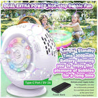 Bubble Machine, Automatic Bubble Maker Rechargeable, 15000+ Big Bubbles per Min, Colorful LED Lights, 90° 360° Rotatable Portable Electric Bubbles Toy for Kids Toddlers, Outdoor Wedding Party Gifts
