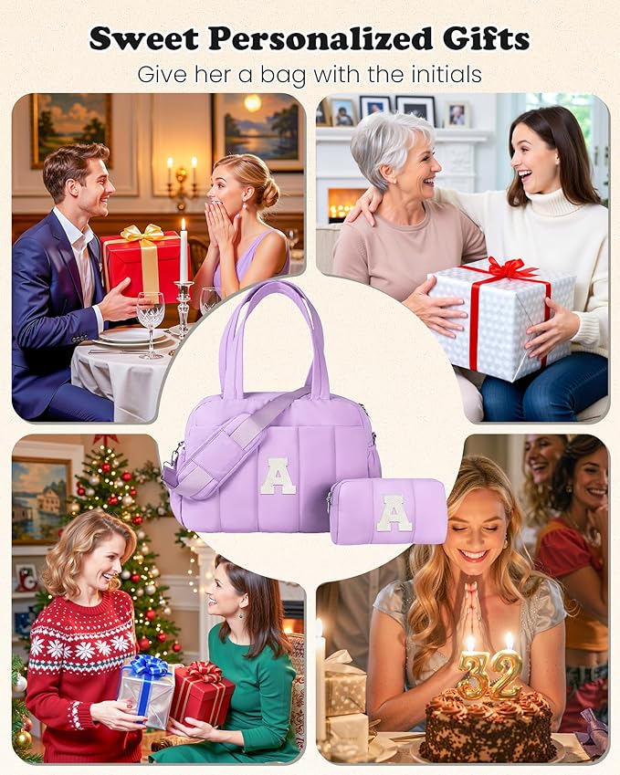 Initial Duffle Bag, Carry On Bags for Women，Gifts for Women 20s-Overnight Bag with Wet Pocket，Lightweight Travel Bags Personalized Gym Tote with Makeup Pouch