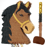 WERNNSAI Horse Piñata - Brown Horse Party Decorations Hanging Cowboy Piñata with Blindfold and Bat Western Cowboy Party Favors for Kids Boys Classroom Activities Game