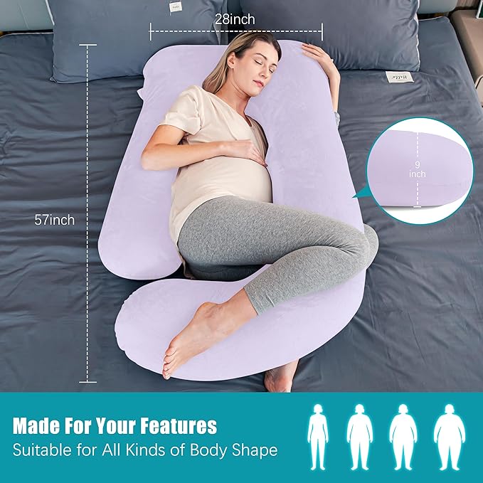 Cute Castle Pregnancy Pillows, Soft U-Shape Maternity Pillow with Removable Cover - Full Body Pillows for Adults Sleeping - Pregnancy Must Haves - Jumbo 57 Inch - Purple