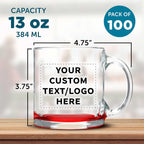 Custom Libbey Clear Glass Coffee Mugs 13 oz. Set of 100, Personalized Bulk Pack - Perfect for Coffee, Tea, Espresso, Hot Cocoa, Other Beverages - Red Bottom