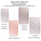 Pack n Play Sheet Stretchy Fitted Portable Mini Crib Sheets Set 3 Pack,Playard Sheets Convertible Playard Mattress Cover,Ultra Soft Jersey Material,Floral,Grey Rabbit & Pink