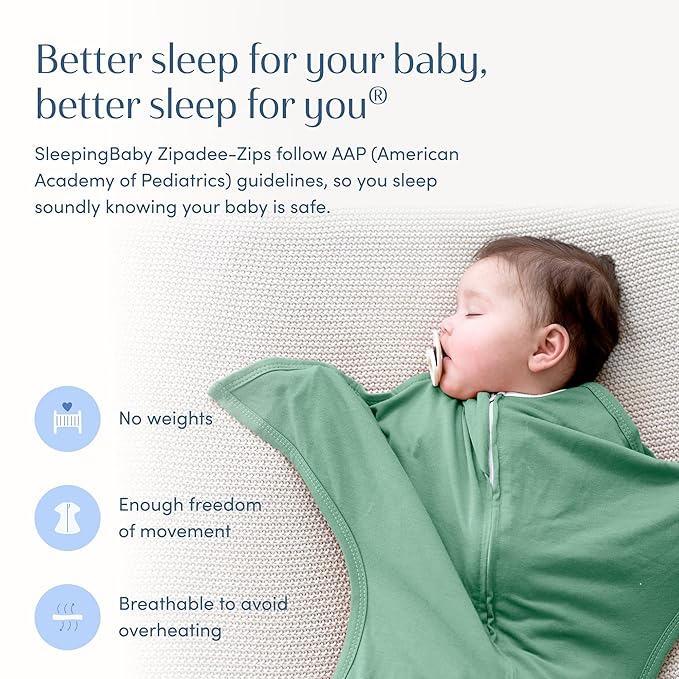 SleepingBaby Zipadee-Zip Transition Swaddle - Cozy Baby Swaddle Blanket with Zipper Convenience - Roomy Wearable Blanket for Easy Diaper Changes - Basil, Large (12-24 Month)