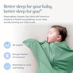 SleepingBaby Zipadee-Zip Transition Swaddle - Cozy Baby Swaddle Blanket with Zipper Convenience - Roomy Wearable Blanket for Easy Diaper Changes - Basil, Small (4-8 Month)