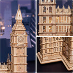 ROBOTIME 3D Puzzle for Adults Wooden Craft Kits for Teens DIY Construction Model Kit with LED Light to Build Educational Big Ben Set Toys Birthday Gifts