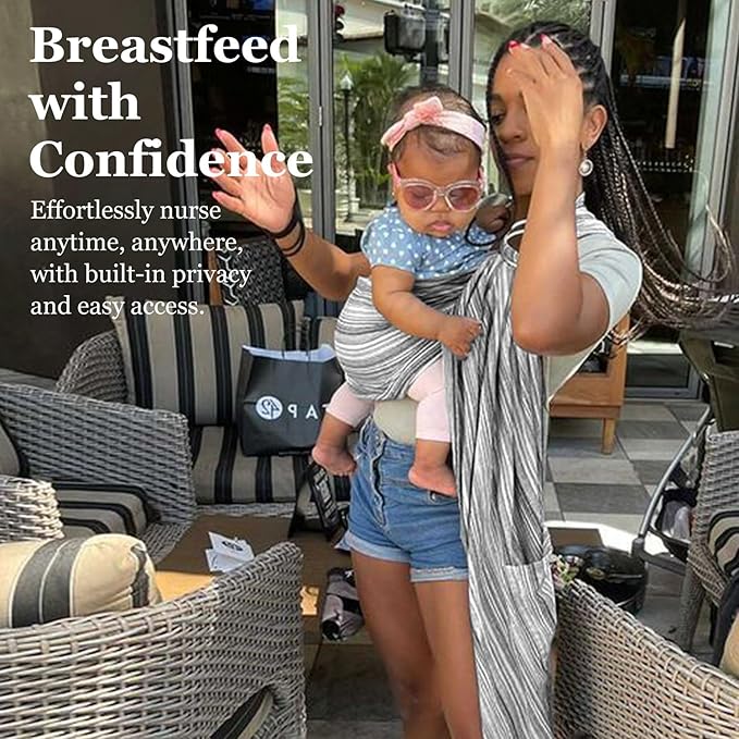 Ring Sling Baby Carrier, Soft Cotton Baby Sling Carrier Newborn to Toddler, Baby Wrap Carrier for Plus Size Parents, Perfect Shower Gift, Rock