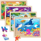 Wooden Puzzles for Kids Ages 4-6, 4 Packs 60 PCs Animal Dinosaur Jigsaw Puzzles for Children Ages 4-8,Preschool Educational Puzzles Boards Toys Gifts for Boys Girls
