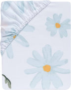 Lambs & Ivy Sweet Daisy 100% Cotton White/Blue Floral Baby Fitted Crib Sheet