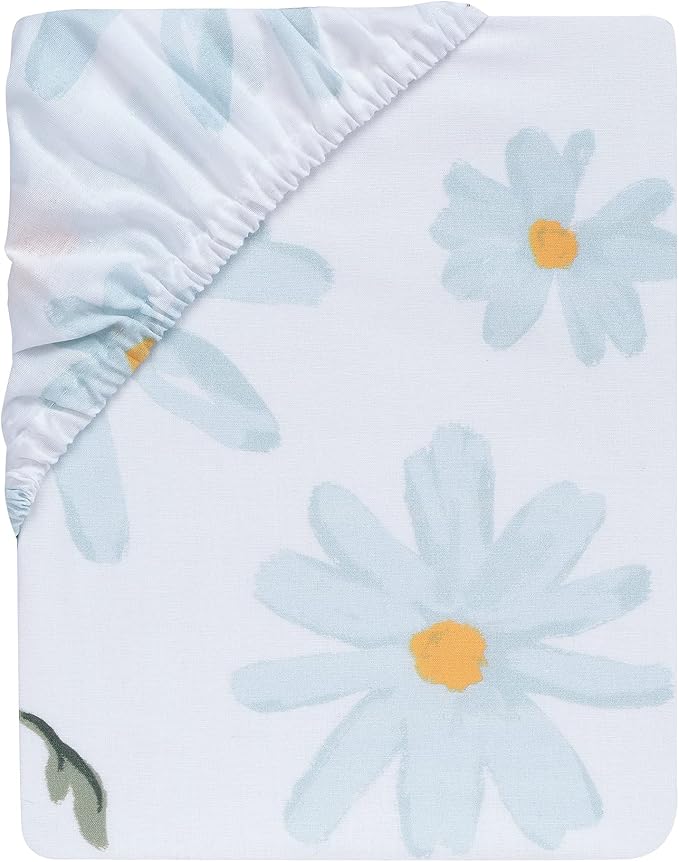 Lambs & Ivy Sweet Daisy 100% Cotton White/Blue Floral Baby Fitted Crib Sheet