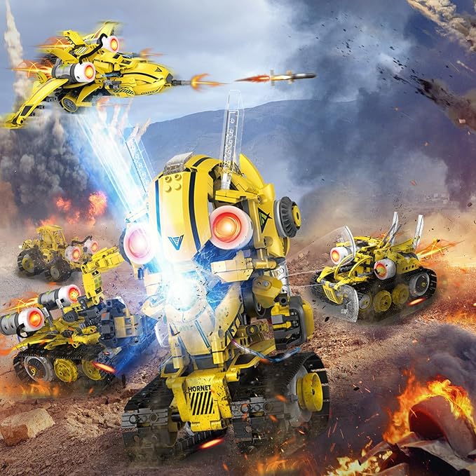 5 in 1 STEM RC Robot Building Kit, 673PCS Remote & App Controlled Jets Building Blocks Set, Robotic Technic Creative Toys, DIY Build Science Learning Gift for Boys Girls Age 6 7 8 9 10 11 12+