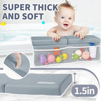 URMYWO Bath Kneeler and Elbow Rest Pad Set - 1.5" Thick Baby Bath Kneeler Pads with Toys Organizer, Anti-Slip Cozy Knee & Arm Support Bathtub Mat, Quick Dry Kneeling Pad for Baby Bath Time