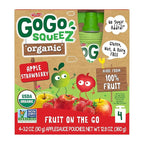 GoGo squeeZ Organic Applesauce and Fruit Puree Apple Strawberry, 3.2 oz (Pack of 48), Unsweetened Organic Fruit Snacks for Kids, Gluten Free, Nut Free and Dairy Free, Recloseable Cap, BPA Free Pouches