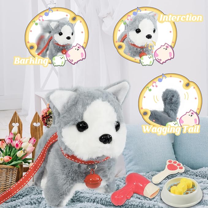 Plush Toys Walking Dog Toys That Can Walk, Bark and Wag Tail,Interactive Electronic Pet Toys Puppy with Leash,Easter Christmas Birthday Gift for Toddlers Kids