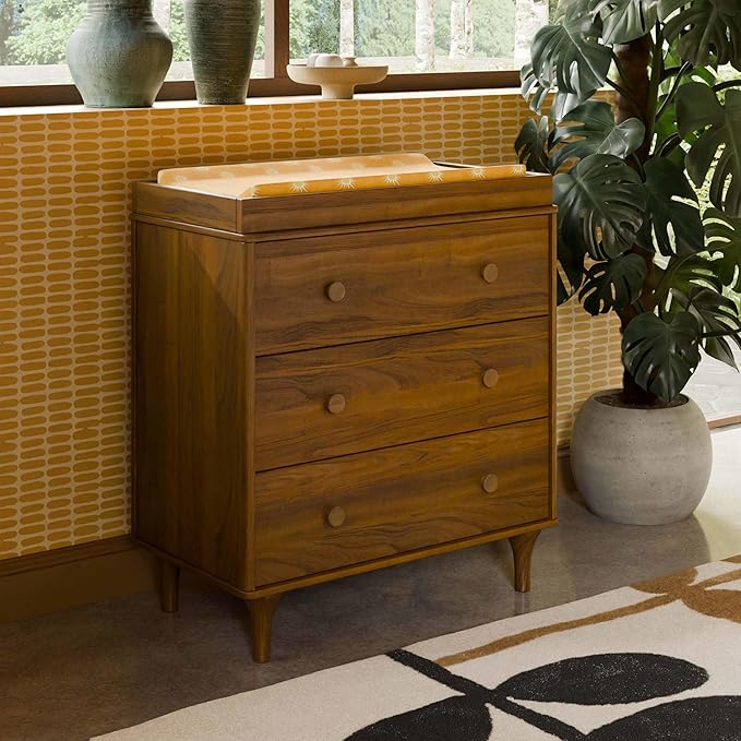 babyletto Lolly 3-Drawer Changer Dresser with Removable Changing Tray in Natural Walnut, Greenguard Gold Certified