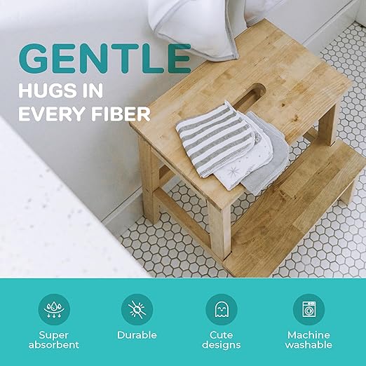 Spasilk Washcloth Wipes Set for Newborn Boys and Girls, Soft Terry Washcloth Set, Pack of 10, Gray Celestial