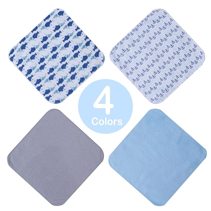 softan Baby Washcloths, 24Pack Baby Wash Cloths Extra Soft & Ultra Absorbent, Baby Towels and Washcloths Face Towel Unisex for Boys Girls Body, Washclothes Gentle on Sensitive Skin, 9x9 Whale & Anchor