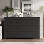 6-Drawer Dresser, Modern Wooden Storage Chest of Drawers, Dresser TV Stand, Wood Drawer Organizer with Metal Handles for Bedroom, Living Room, Hallway