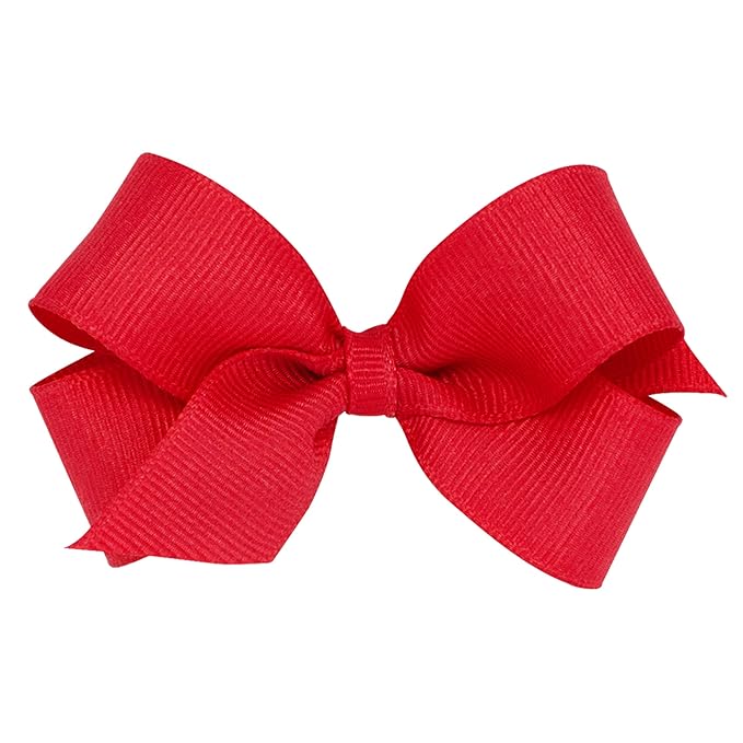 Wee Ones Girls' Plain Wrap Classic Grosgrain Hair Bows on a WeeStay No-Slip Hair Clip, Handmade, Mini, Red