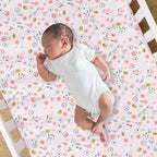 Lambs & Ivy Little Garden 100% Cotton Pink Floral Fitted Crib/Toddler Sheet