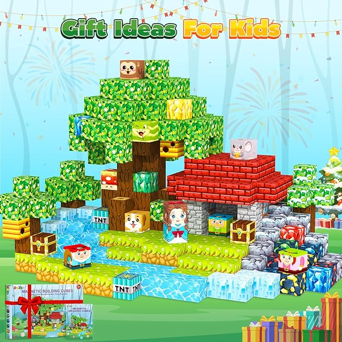 Magnetic Blocks, Magnet Cubes Building Blocks Toddler Travel Toys for 3-5 5-7 8-13 Year Old Boys Girls, Montessori Sensory Kids Toys & Games, Kids Birthday Decorations Party Favors Gifts