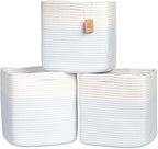 NaturalCozy 13 Inch Cube Storage Bins Cotton Rope Woven Baskets for Organizing 3-Pack | 13 x 13 Storage Cubes | Fabric Square Storage Baskets for Shelves Organizer, Kids Toy Bins, Closet Baby Nursery