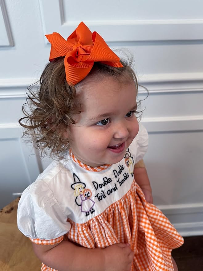 Wee Ones Girls' Plain Wrap Classic Grosgrain Hair Bows on a WeeStay No-Slip Hair Clip, Handmade, Medium, Orange