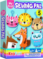 KRAFUN My First Sewing Animal for Kids, Beginner Art & Craft, 5 Easy Activities Stuffed Animal Dolls, Keyring Charms, Instructions & Felt Materials for Learn to Sew, Embroidery