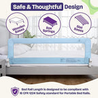 ComfyBumpy 1-Pack Bed Rail for Toddlers 55.5" L x 19.5" H | Toddler Bed Rails for Twin, Full, Queen & King Mattress Size | Swing Down Rail Guard | Mattress Side Rail for Kids | Blue