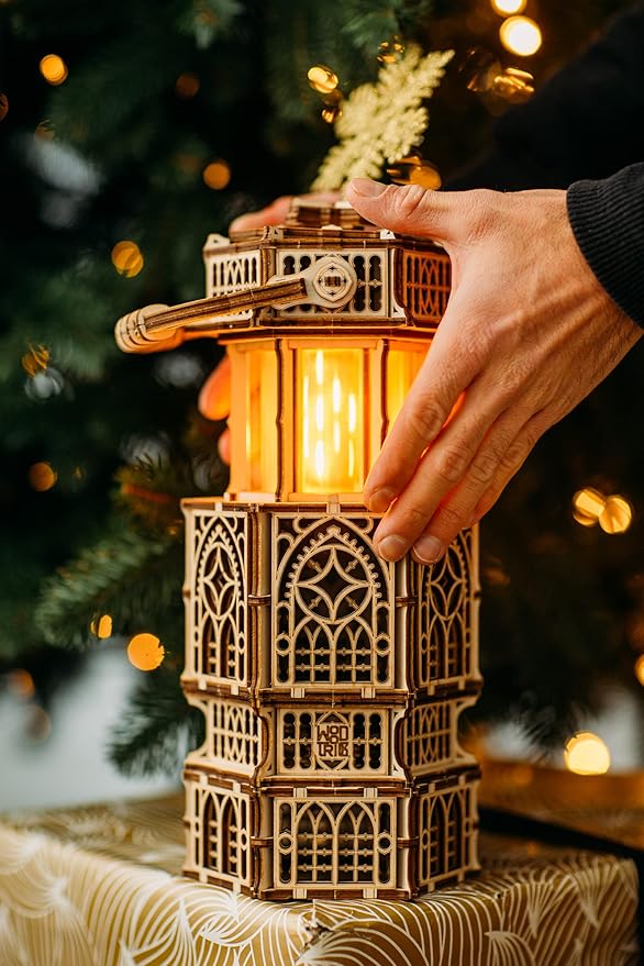 Wood Trick Antique Lantern Luminous LED 3D Wooden Puzzles for Adults and Kids to Build - 2-Mode Lighting - Engineering DIY Project Mechanical 3D Puzzle Model Kits for Adults