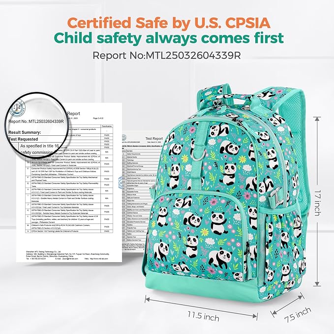 Choco Mocha Rainbow Backpack for Girls, Elementary School Backpack for Girls Ages 6-8 Kids Kindergarten Backpack Bookbag 17 Inch with Chest Strap, Blue