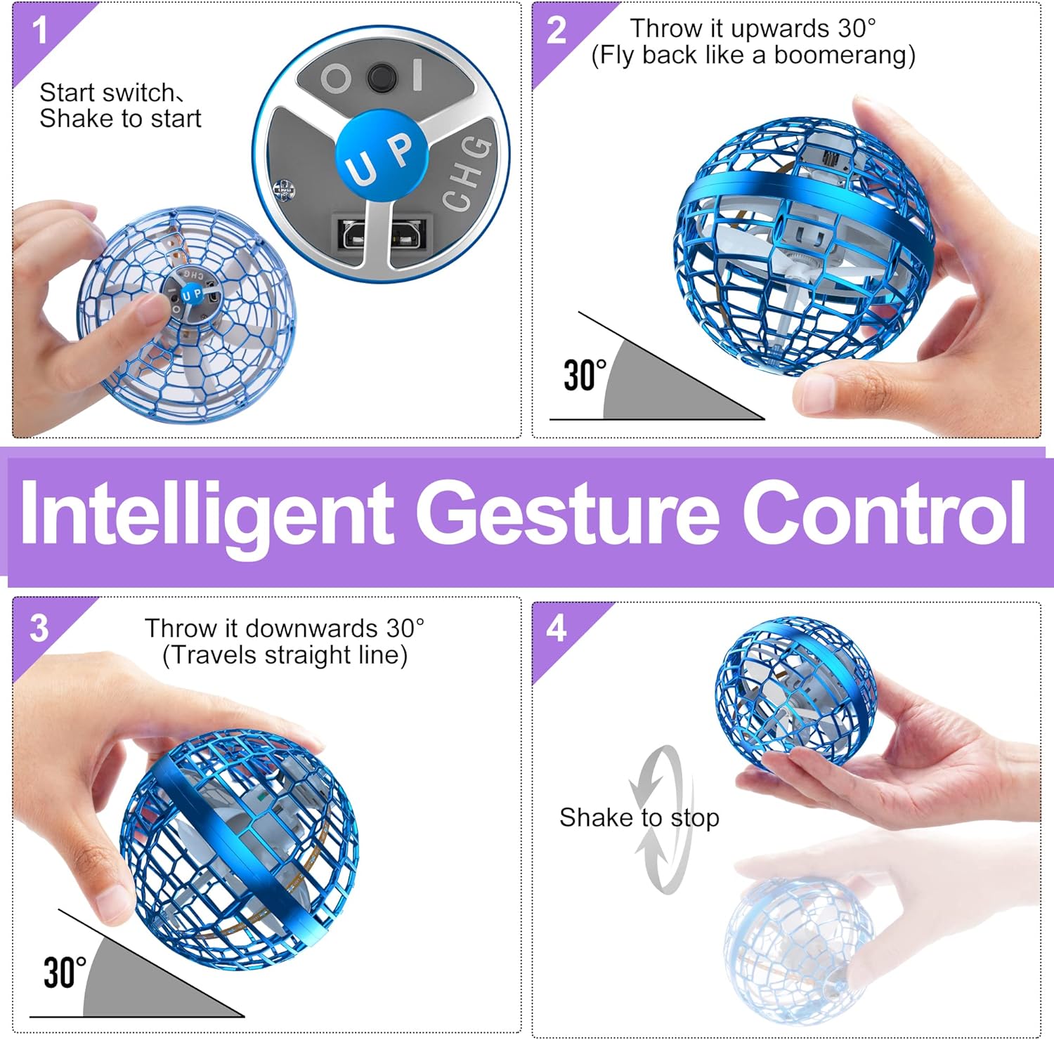 Flying Orb Ball Toys, Galaxy Ball Boomerang Ball Fidget Spinner, Cosmic Globe Toy for Indoor Outdoor, Gift for 6 7 8 9 10+ Year Old Boys Girls Teens - Blue