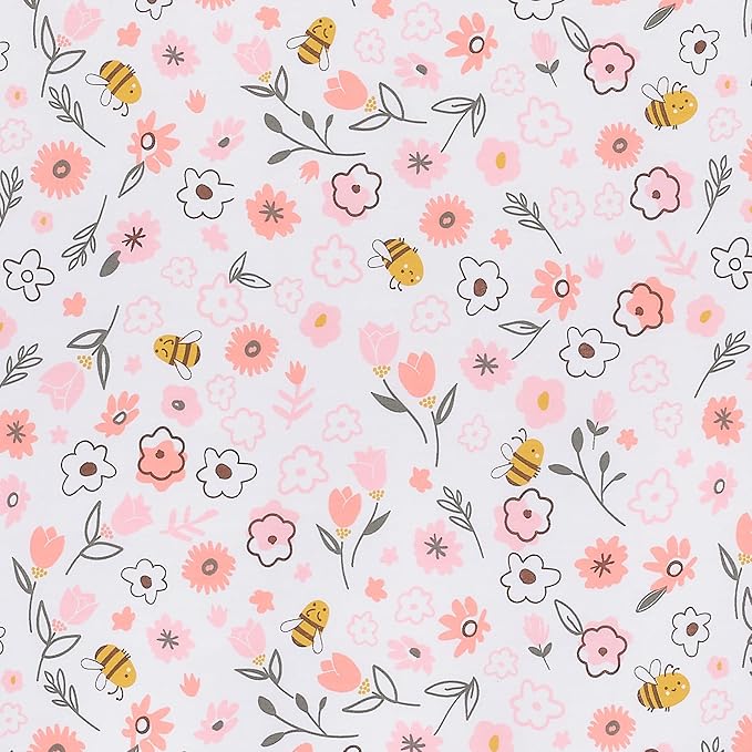 Lambs & Ivy Little Garden 100% Cotton Pink Floral Fitted Crib/Toddler Sheet
