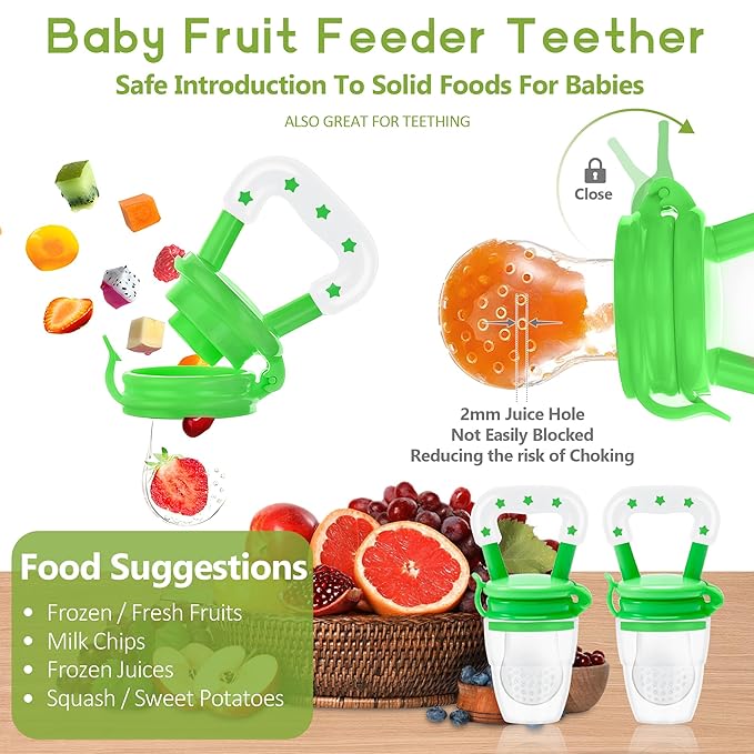 WAJIAYON Baby Fruit Feeder Pacifier | Infant Food Feeder Pacifier & Food Dispensing Spoon | Fresh Fruit Teethers for Babies | Silicone Feeder Baby,Mesh teethers for Babies Gifts for Boys and Girls