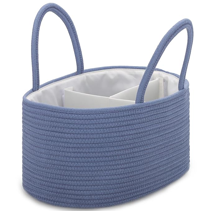 COMSE Large Baby Diaper Caddy Organizer for Girl Boy, Car Caddy with Handles, Cotton Rope Basket for Changing Table, Nursery Organizer, Gift for Baby Shower and Registry Must Have, Folkstone Gray