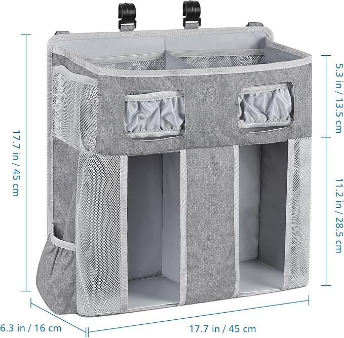 Accmor Changing Table Diaper Organizer, Hanging Diaper Caddy Organizer Stacker for Cribs Changing Table Playard Wall Baby Essentials Storage, Grey