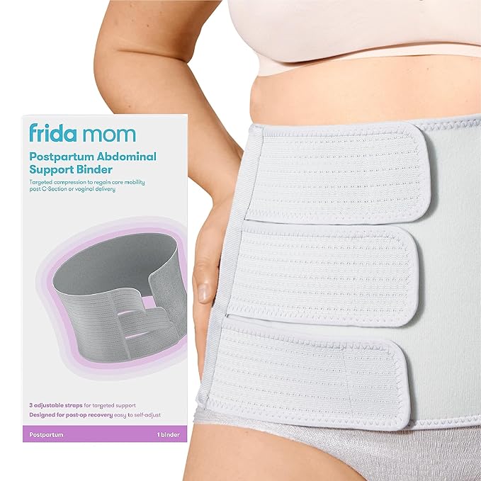 Frida Mom Belly Binder, Postpartum Essentials for Natural and C-Section Recovery, Adjustable Compression Wrap, After Birth Brace, Abdominal Band, 9" High
