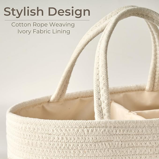 Diaper Caddy Organizer, Empty Gift Basket for Newborn Essentials, Baby Storage Basket, Stylish Gift Bag for Baby Shower, Boys and Girls – Large, Off White