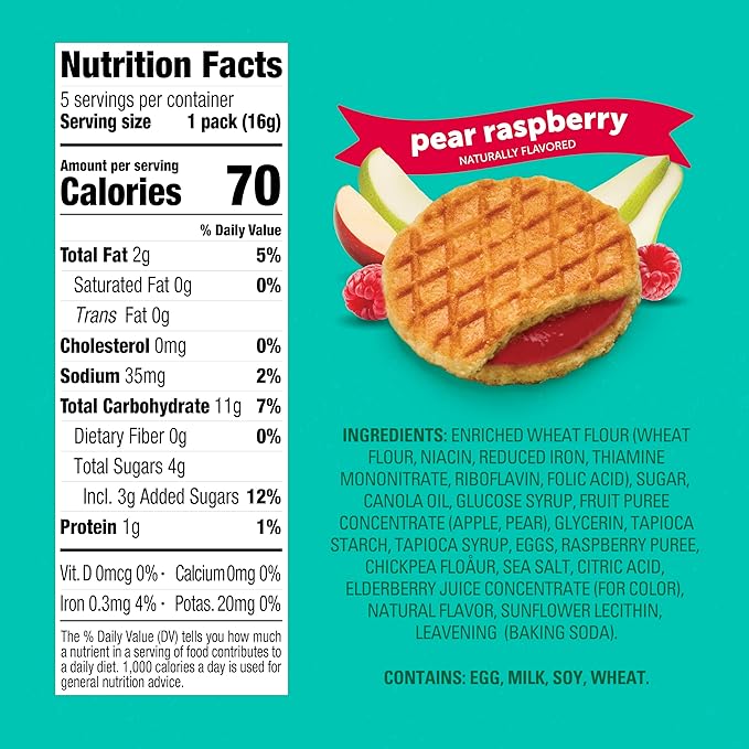 Beech-Nut Toddler Snacks Jammin' Waffles with Fruit Filling for Babies & Toddlers, Pear Raspberry, 10 Boxes (50 Individually Wrapped Packs)