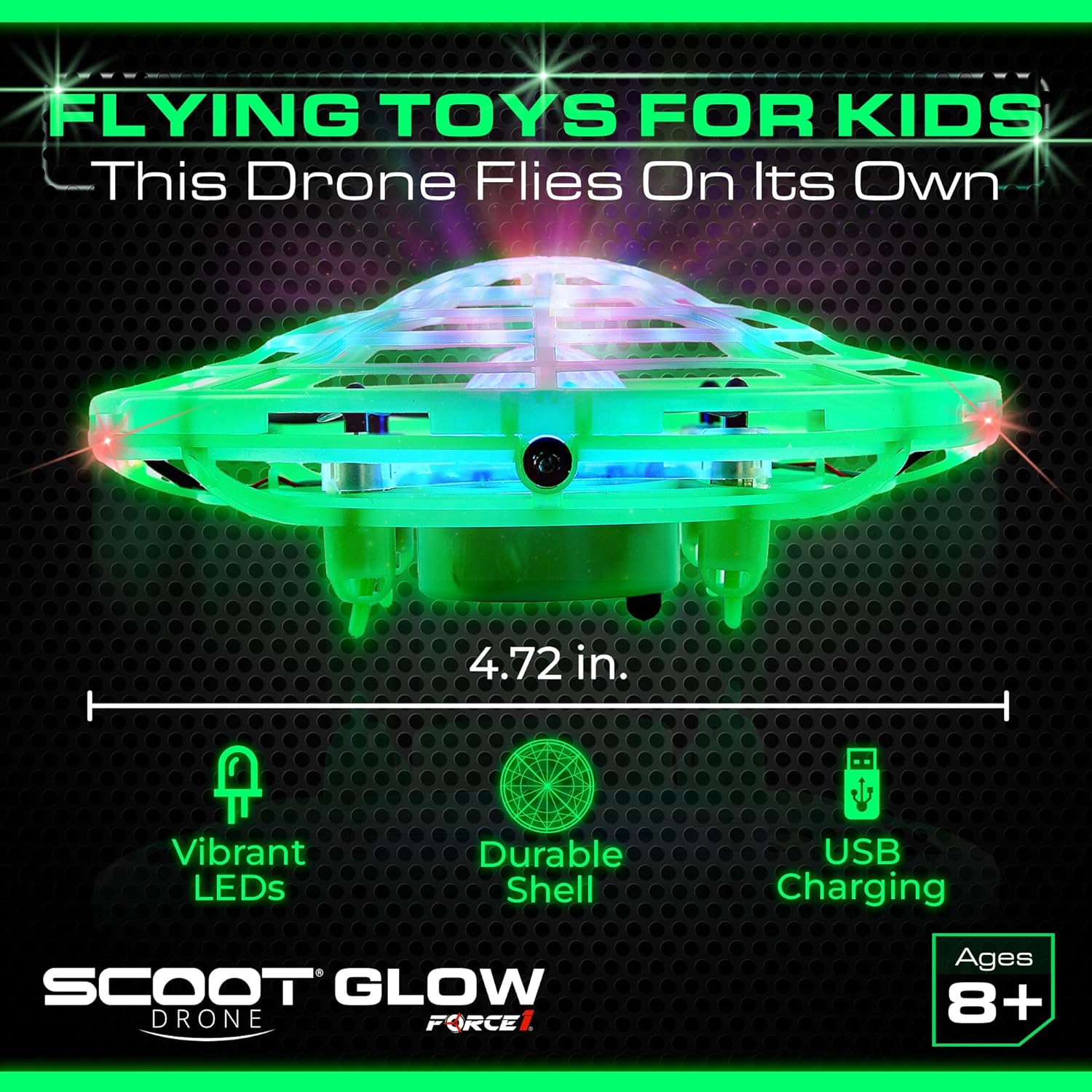 Force1 Scoot Glow Hand Operated Drone for Kids or Adults- Glow in the Dark Hands Free Motion Sensor Mini Drones, LED Lights, 360 Flips, Easy Indoor Small UFO Flying Orb Ball Drone Toy for Boys Girls