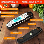 KULUNER TP-01 Waterproof Digital Instant Read Meat Thermometer with 4.6 Folding Probe Backlight Calibration Function for Cooking Food Candy, BBQ Grill, Liquids,Beef(White)