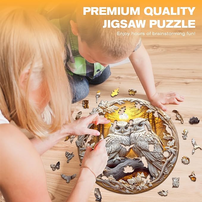 Wooden Puzzles for Adults - Couple Owl Wooden Jigsaw Puzzle - Unique Animal Shaped Wood Puzzles Adult - Creative Birthday Gift Family Game 300pcs
