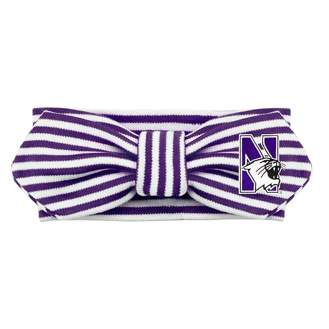 Creative Knitwear Northwestern Wildcats Infant Girls Purple/White Striped Hair Knot Headband Embroidered Logo - Size Newborn - 4T