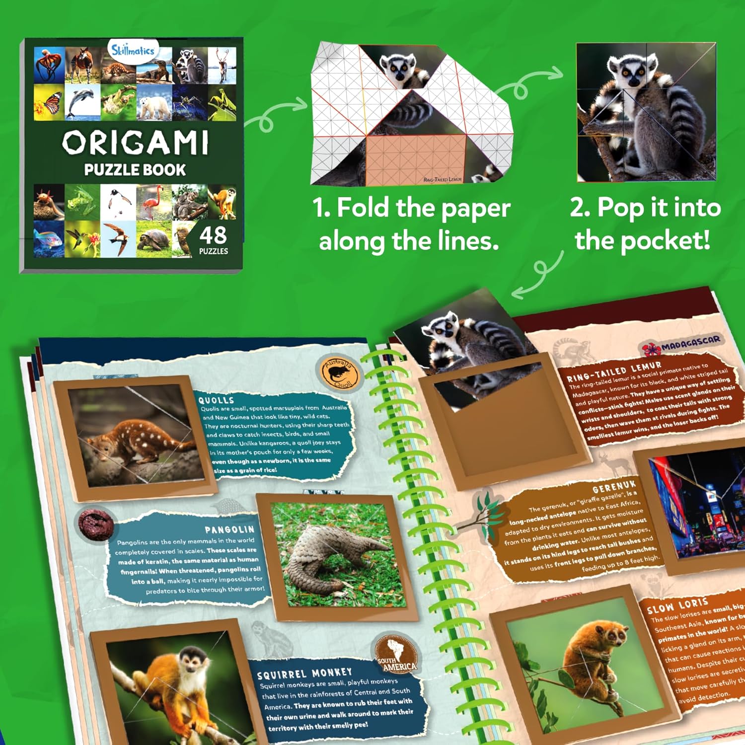 Skillmatics Scrapbooking Kit & Origami Puzzle Book - 48 DIY Folding Puzzles with Fun Fact Encyclopedia, STEM Learning & Travel Toy, Brain Teasers, Educational Gifts for Ages 6, 7, 8, 9, 10 and Up