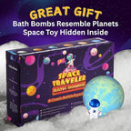 EvolutionUSA Space Bath Bombs for Boys & Girls, 6 Planet Bath Balls with Toy Hidden Inside, Organic Hypoallerganic Childrens Bathbombs, Cosmic Fun Space Surprise, Gift Set Birthday, Christmas, Easter